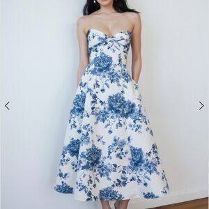 Jenny Yoo Blue Floral Midi Dress